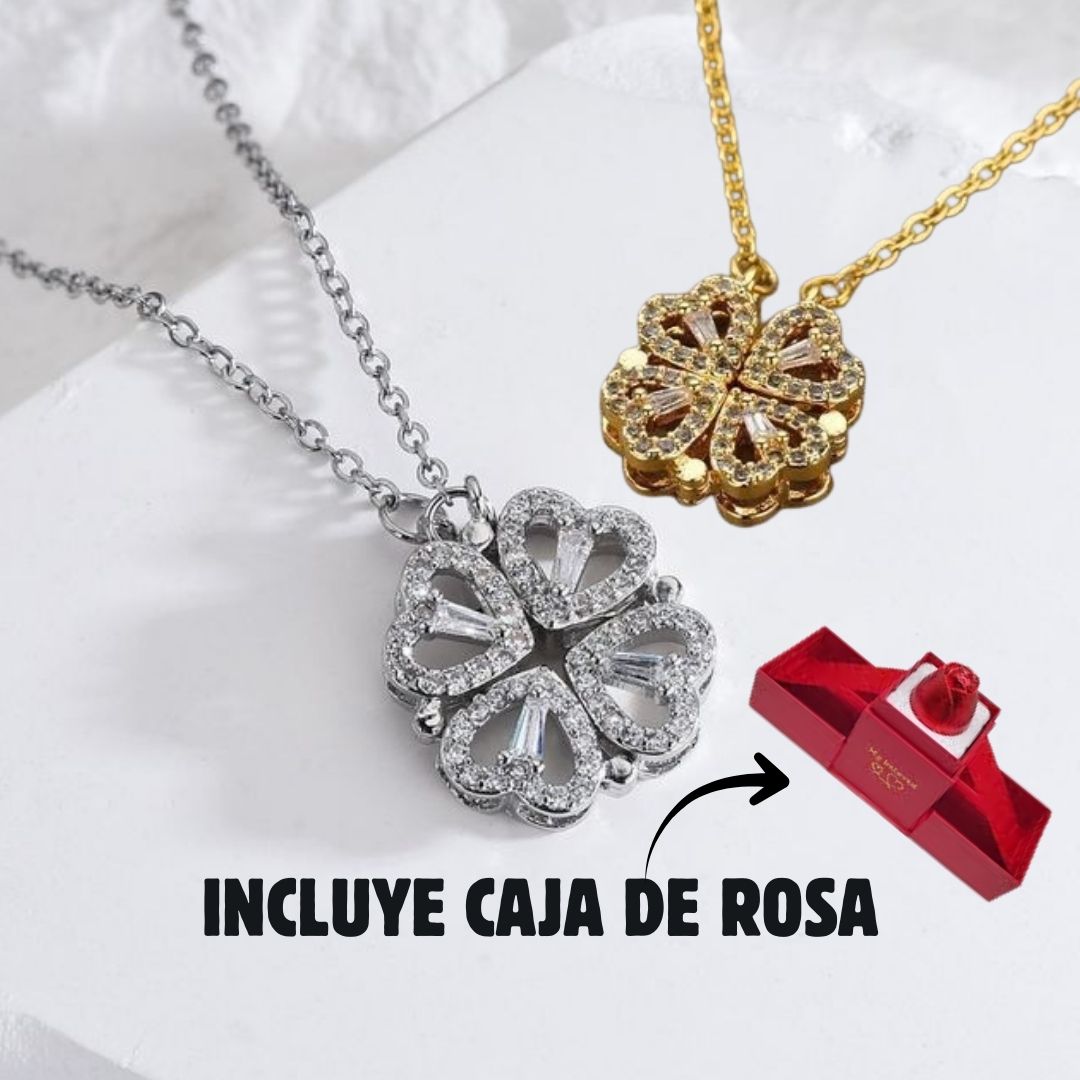 Collar Trebol Corazon + Caja Lujo 1 Rosa